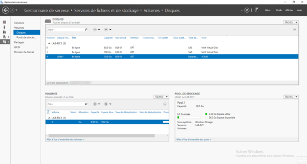 Disk available in the server manager