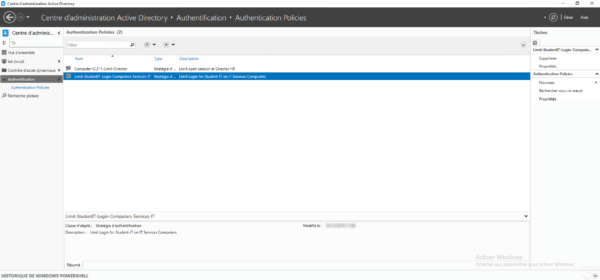 List of authentication policies / Liste des stratégies d'authentification