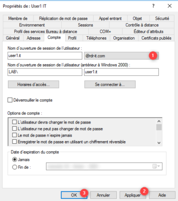 Sauvegarder les propriétés de l'utilisateur