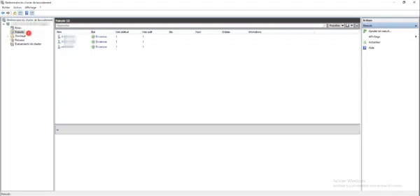 Cluster : liste des noeuds