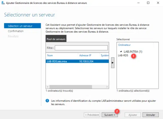 Sélectionner le serveur