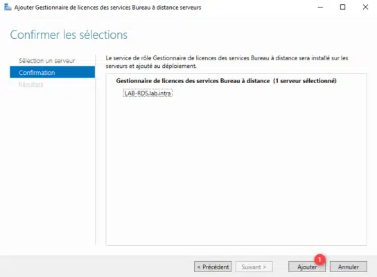 Confirmer l'installation du service de licences