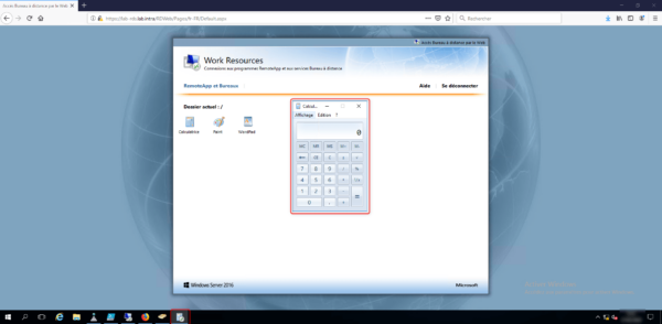 Calculatrice en remoteapp