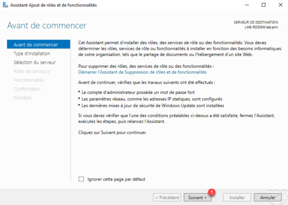 Assistant installation rôles et fonctionnalités