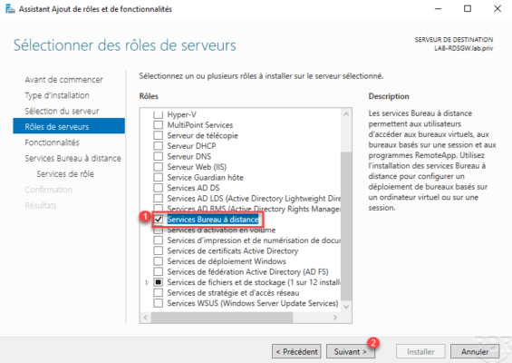 Selectionner le rôle : Service Bureau à distance