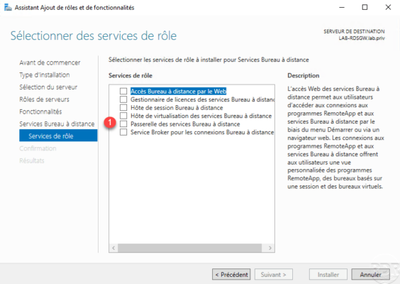 Sélectionner le service Passerelle RDS