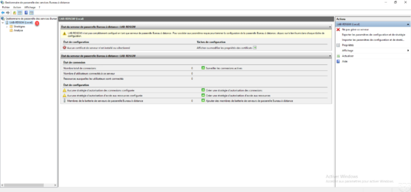 Passerelle RDS : console d'administration