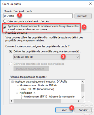 Configurer le modèle de quota.