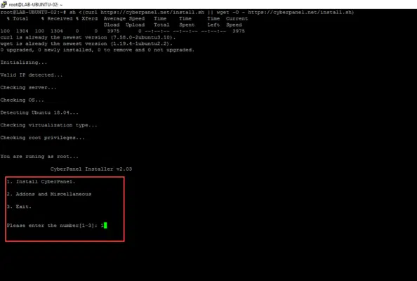Cyberpanel start install