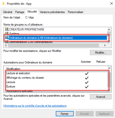 NTFS rights of the shared folder