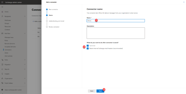 Nom du connecteur SMTP sur Microsoft 365