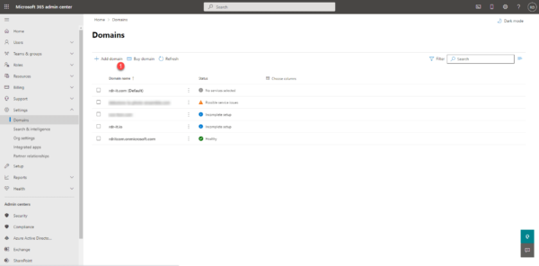 Microsoft 365 - Domains list