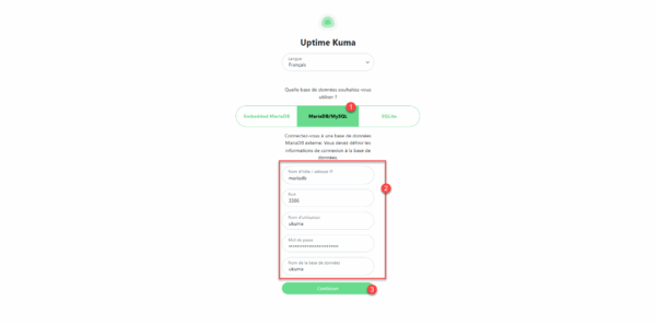 Uptime Kuma : database config