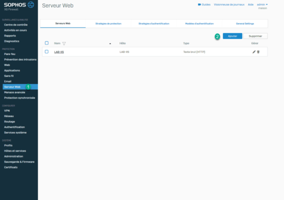 SOPHOS XG : déclaration du serveur WEB