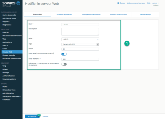 SOPHOS XG : Formulaire serveur WEB