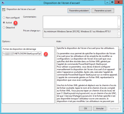 Activation de la GPO et spécification du fichier XML