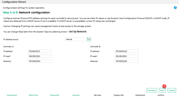 Wizard : configuration réseau