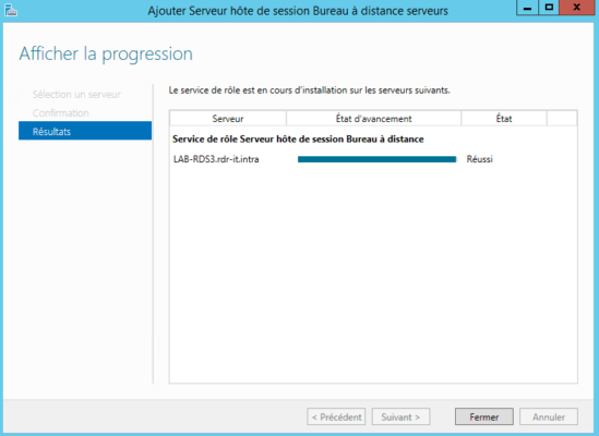 Rôle installé et serveur ajouté