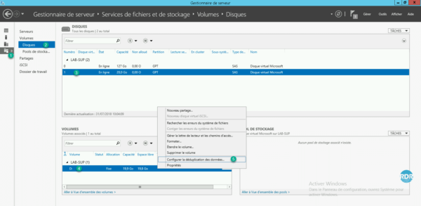 Configuration de la déduplication par le gestionnaire de serveur