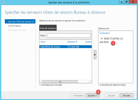 Choix du serveur à ajouter à la collection