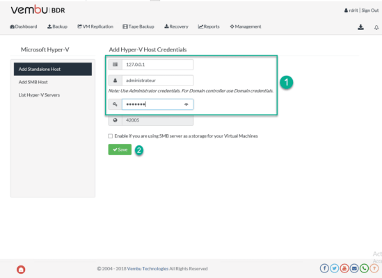 Vembu configuration hyper-v
