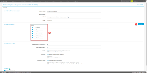 Configuration des capteurs