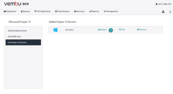 Vembu serveur hyper-v liste