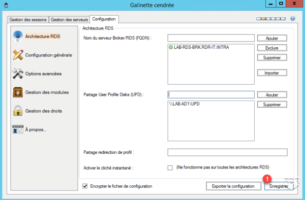 Enregistrer la configuration