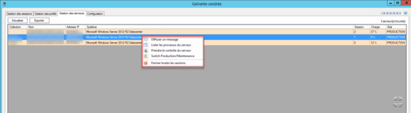 Action sur les serveurs
