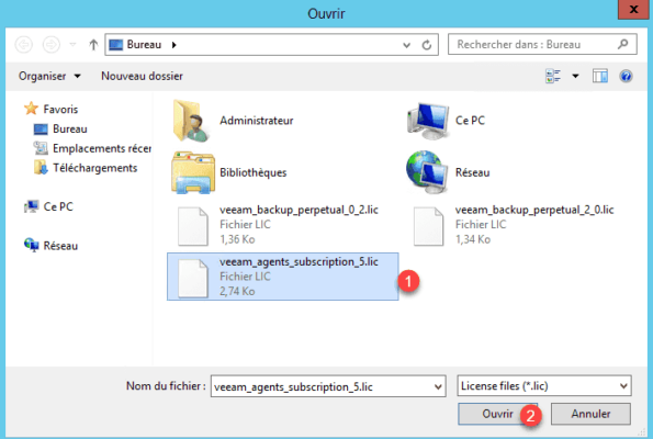 Selectionner le fichier de license