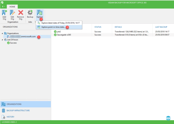 Restauration dans Veeam backup office 365