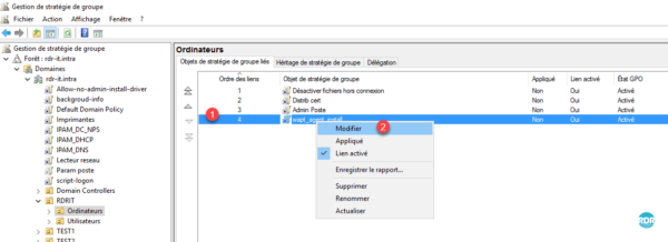 Modifier la GPO