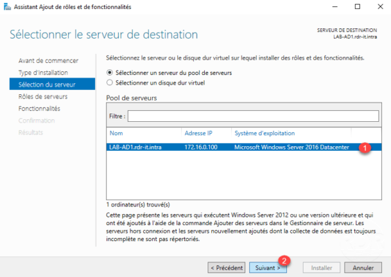 Sélection du serveur
