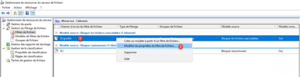 Modification du filtre