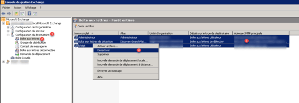 Désactivation des boîtes