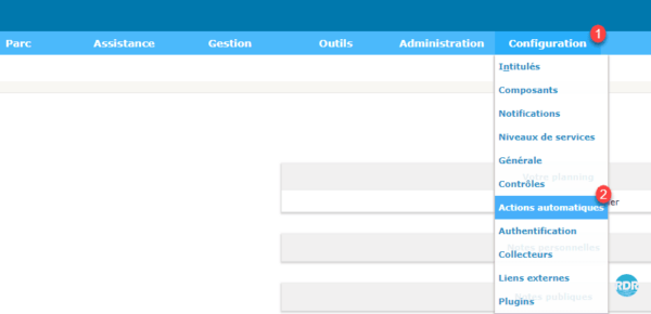 Menu : Actions automatiques
