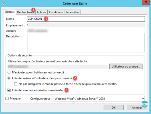Configuration générale de la tache