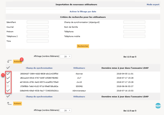 Sélectionner les utilisateurs à importer