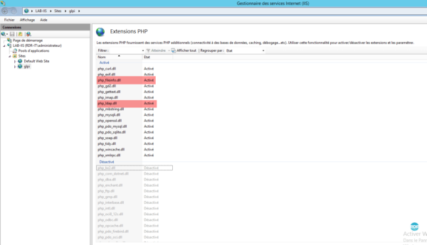 Activations pour GLPI sous IIS