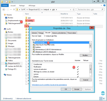 Modification des droits sur les dossiers