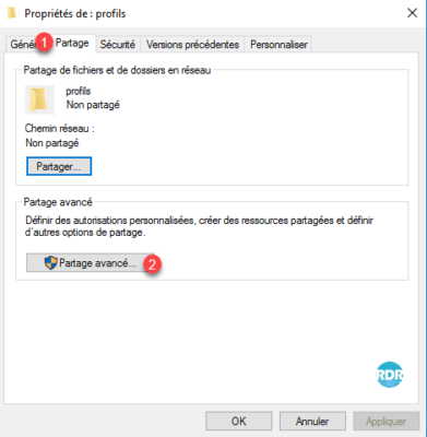 Partage du dossier pour la redirection