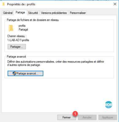 Fermer les propriétés du dossier