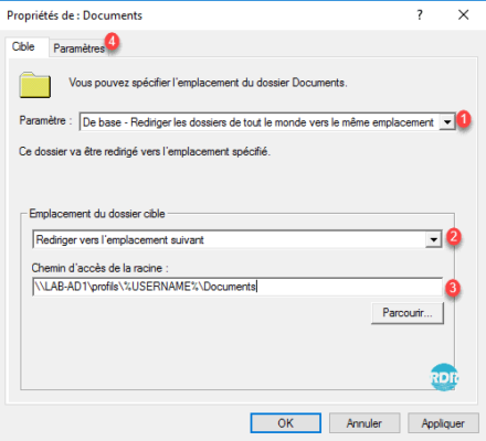 Option de redirection