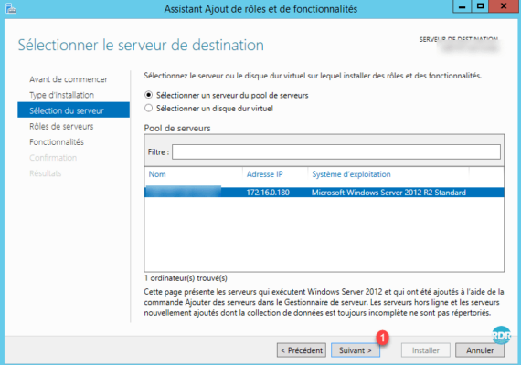 Installation rôle choix du serveur