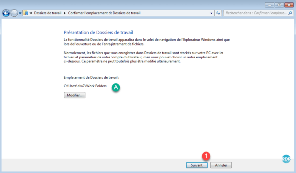Valider l'emplacement de stockage sur le client