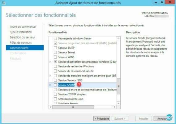 SNMP : Sélectionner le service