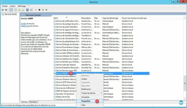 SNMP : Aller sur les prorpietes du service