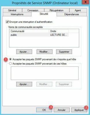SNMP : Modification sécurité des hôtes distants